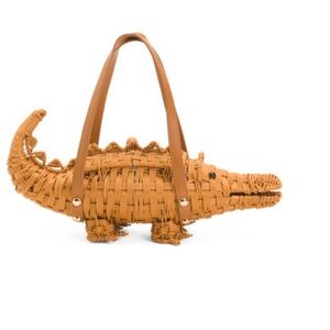 Crocodile Shaped Woven Rattan Handbag